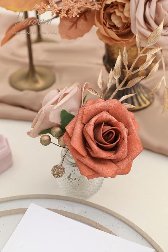 Floroom Artificial Flowers 25pcs Real Looking Terracotta Ombre Colors Foam Fake - Image 6