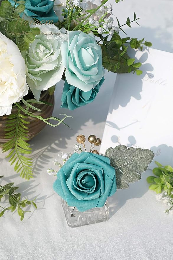 Floroom Artificial Flowers 25pcs Real Looking Green Ombre Colors Foam Fake Roses - Image 6