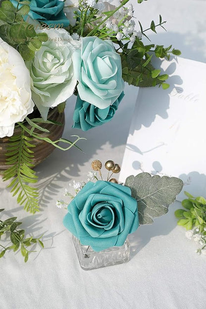 Floroom Artificial Flowers 25pcs Real Looking Green Ombre Colors Foam Fake Roses - Image 6