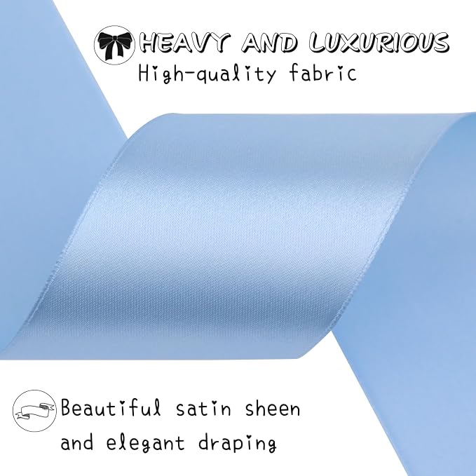 Lake Blue Solid Satin Ribbon 2 Inch 25 Yards Solid Polyester Fabric Ribbon - Image 4