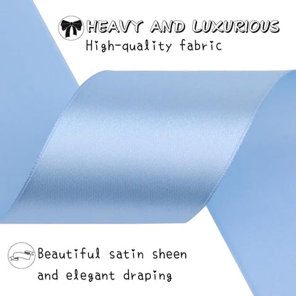 Lake Blue Solid Satin Ribbon 2 Inch 25 Yards Solid Polyester Fabric Ribbon - Image 4