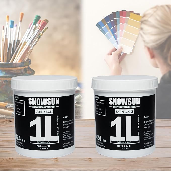SNOWSUN Charcoal Black Acrylic Paint, Basics Large Bulk Acrylic Paints Gloss - Image 6
