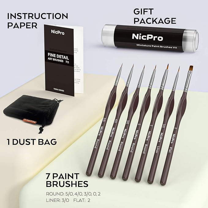 Nicpro 7 PCS Micro Fine Detail Paint Brush Set, Small Miniature Fine Tip Detail - Image 6