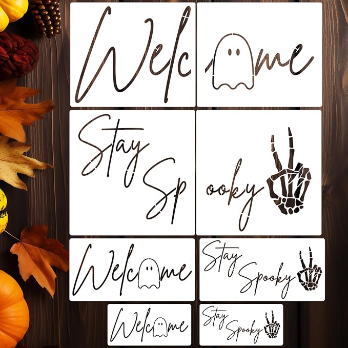 Halloween Stencils for Door Mats Welcome Ghost Stencil Reusable Stay Spooky by SUNVERSE