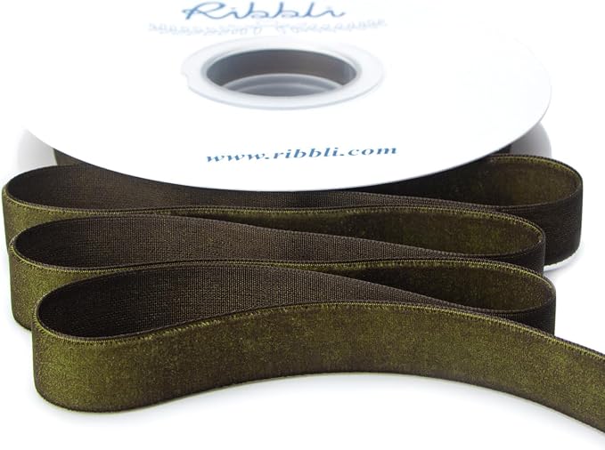 Ribbli Polyester Moss Green Velvet Ribbon, 5/8 Inches Continuous10-Yard Spool by Ribbli
