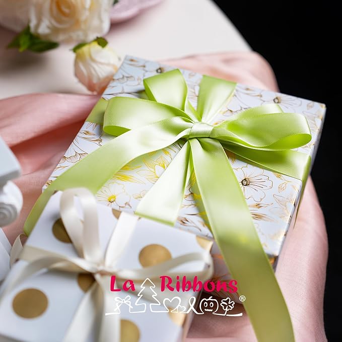 LaRibbons 1 Inch 50 Yard Double Faced Satin Ribbon, Sage Green Satin Craft - Image 2