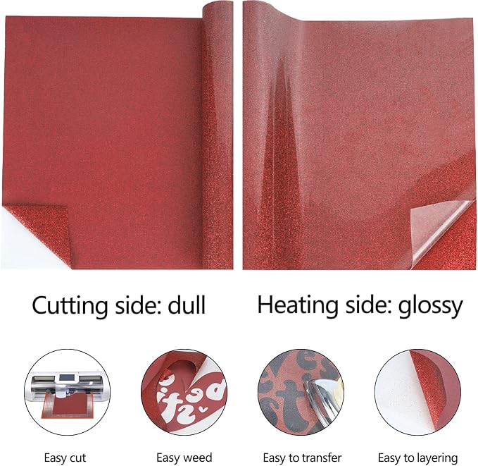 guangyintong Glitter Red Heat Transfer Vinyl HTV Rolls - Image 5