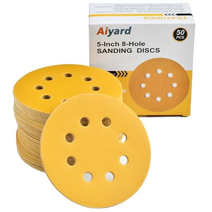 5-Inch 8-Hole Hook and Loop Sanding Discs 400-Grit Random Orbit Sandpaper by Aiyard