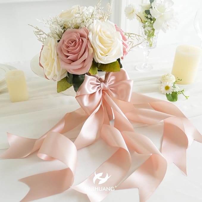 HUIHUANG Rose Gold Satin Ribbon 2 inch Wide Double Faced Satin Ribbon Rose Gold - Image 5