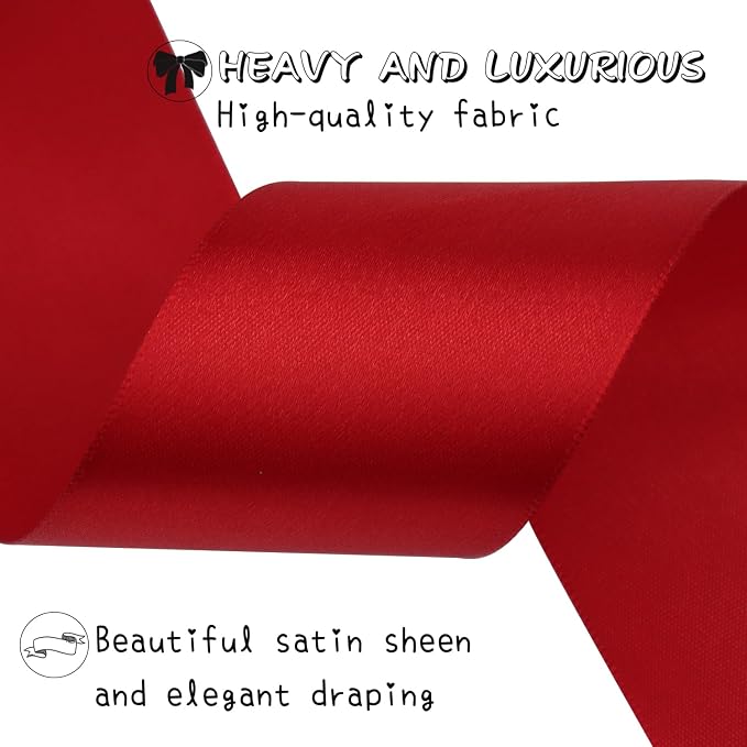 Deep red Solid Satin Ribbon 2 Inch 25 Yards Solid Polyester Fabric Ribbon - Image 5