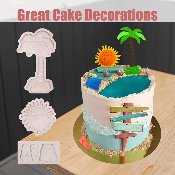 3 Pcs Hawaiian Coconut Tree Fondant Molds, Seaside Beach Sun Silicone Molds - Image 3