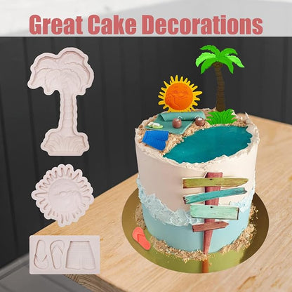 3 Pcs Hawaiian Coconut Tree Fondant Molds, Seaside Beach Sun Silicone Molds - Image 3