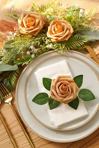 Floroom Artificial Flowers 50pcs Real Looking Gold Foam Fake Roses - Image 2