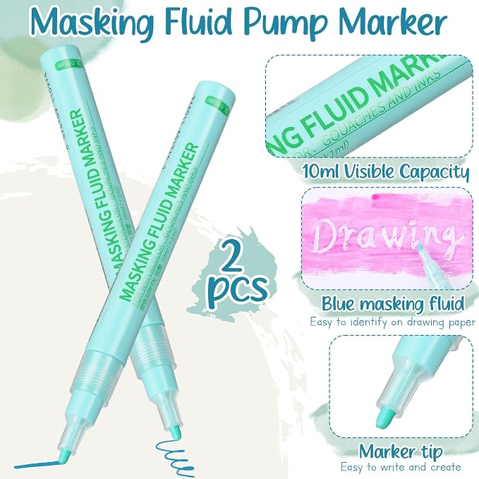 2 Pcs Masking Fluid Pen for Watercolor Painting, Capacity - Image 2