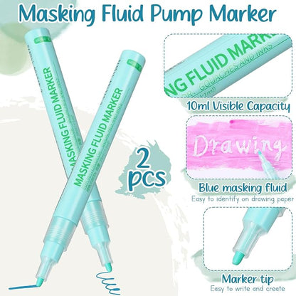 2 Pcs Masking Fluid Pen for Watercolor Painting, Capacity - Image 2