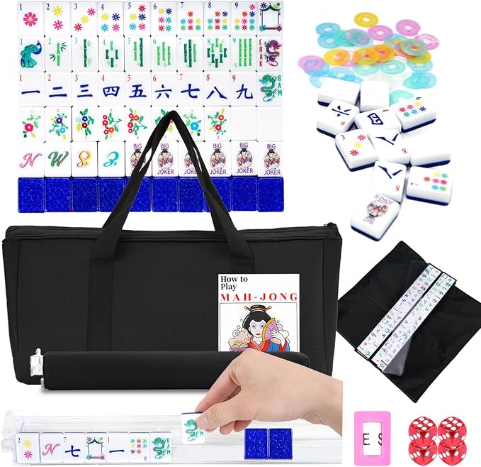 American Mahjong Set with 160 Acrylic White Tiles and 4 Transparent by Doreimi