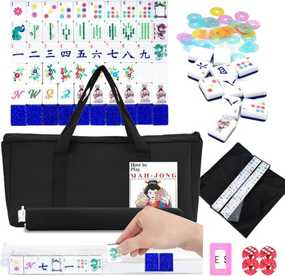 American Mahjong Set with 160 Acrylic White Tiles and 4 Transparent by Doreimi