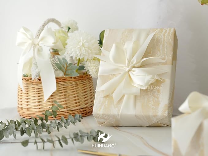 HUIHUANG Ivory Satin Ribbon 1-1/2 inch x 100 Yards Antique White Double-Faced - Image 3