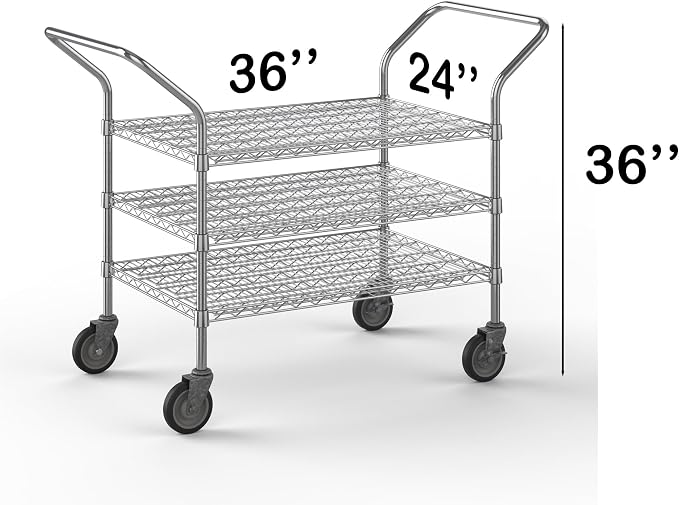 24" W x 36" L x 36" H Chrome Heavy Duty Utility Cart | 3-Tier | NSF Commercial - Image 2