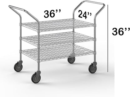 24" W x 36" L x 36" H Chrome Heavy Duty Utility Cart | 3-Tier | NSF Commercial - Image 2