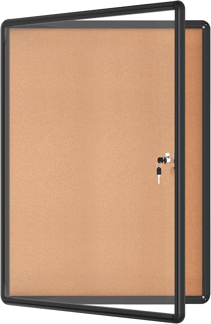 38"x28" Enclosed Bulletin Board, Lockable Weather-Resistant Aluminum Cork by MifuroOfficeProduct