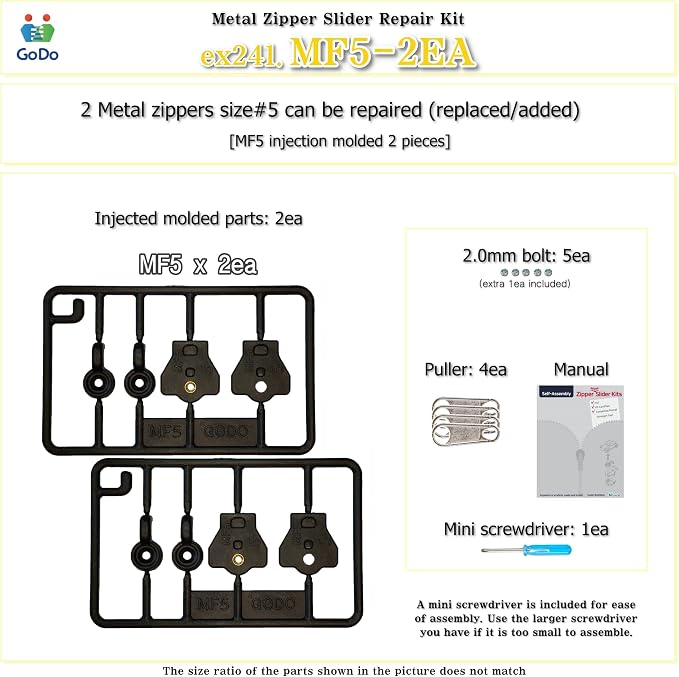 GODO MF5-2EA Metal Zipper Slider Repair Replacement Kits - Image 3