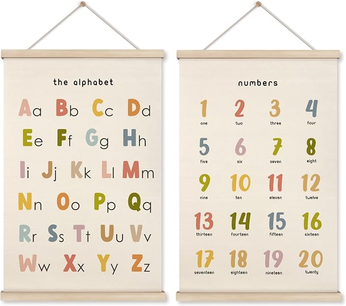 HRQKO Boho Alphabet Numbers Poster Hanger Frame Set of 2, Classroom Wall Decor by HRQKO