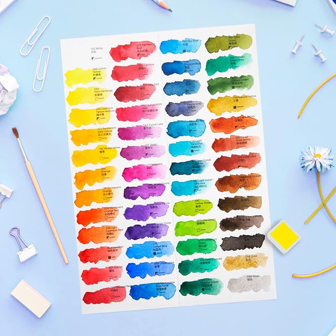 MeiLiang Watercolor Paint Set 52 Colors in Half Pans - Image 7
