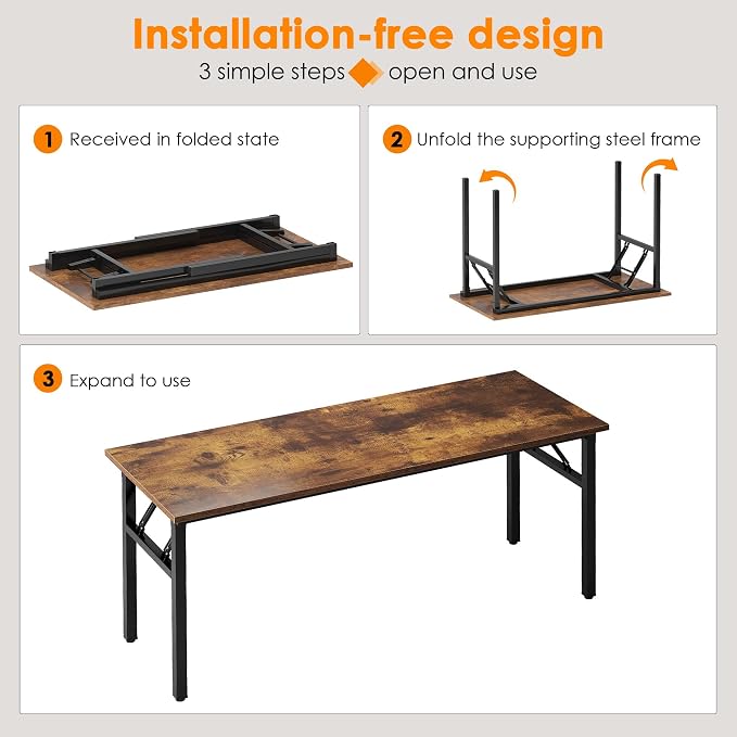 Need Large Computer Desk, 62 inches Long Office Desk, No Install Needed Folding - Image 5