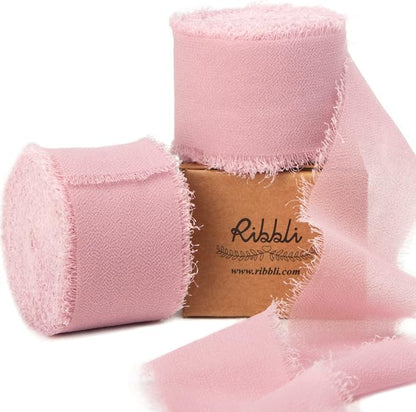 Ribbli Dusty Rose Chiffon Ribbon 1-1/2 inch x 20 Yard Handmade Fringe Chiffon by Ribbli