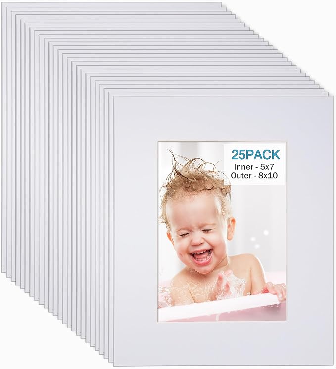 Egofine 8x10 White Picture Mats Pack of 25, Frame Mattes by Egofine