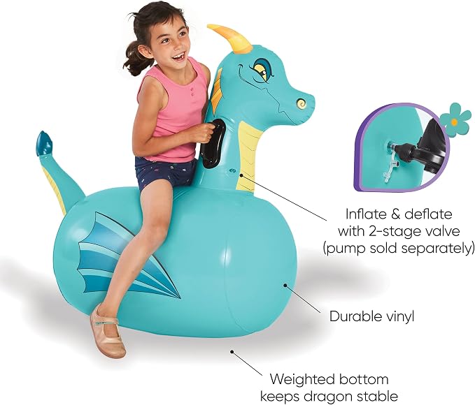 Hearthsong Hop N Go Inflatable Blue Dragon Bouncy Riding, Hopping Toys - Image 6