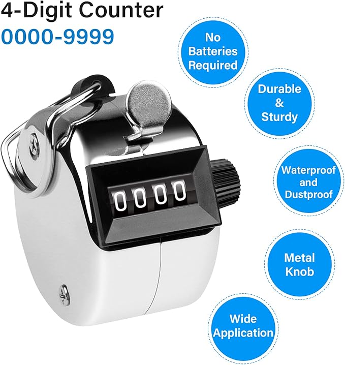 Tally Counter, 4-Digit Clicker Counter, Metal Hand Tally Counters Clicker Pitch - Image 2