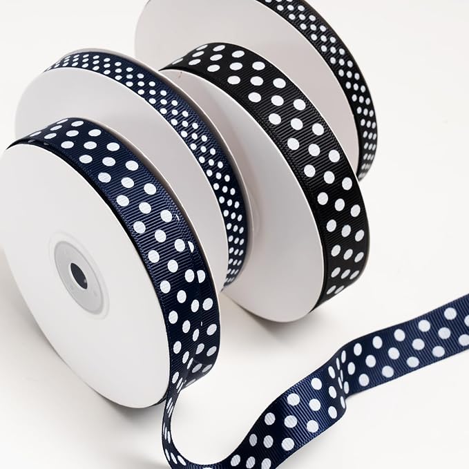 Polka Dot Grosgrain Ribbon 3/4 Inch, 25 Yards Spool Navy Blue and White Dot - Image 8