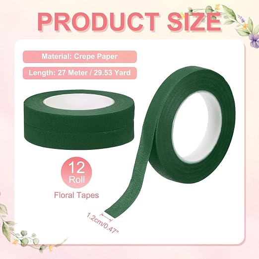MECCANIXITY 12 Rolls Floral Tapes, 30 Yard x 1/16 in Florist Crepe Flowers - Image 2