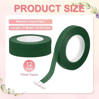 MECCANIXITY 12 Rolls Floral Tapes, 30 Yard x 1/16 in Florist Crepe Flowers - Image 2
