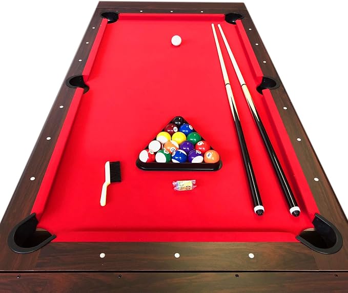 7ft Pool Table Air Hockey 2 in 1 Pool Table Red Felt - Image 6