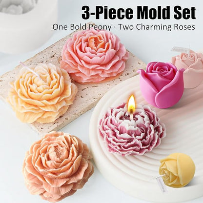 3 Pcs Peony Flower Silicone Candle Molds Set, 3D Peony and Rose Silicone Resin - Image 9