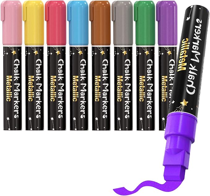 Window Chalk Markers for Cars Glass Washable, 8 Colors Metallic Jumbo Liquid by Celepen