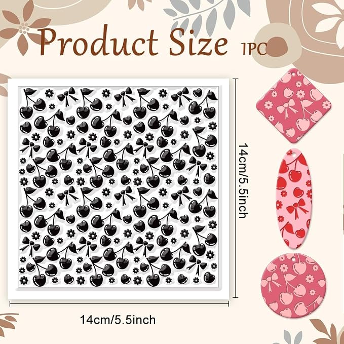 CHGCRAFT Cherry Polymer Clay Texture Sheets Flowers Bow Silicone Texture Stamp - Image 2