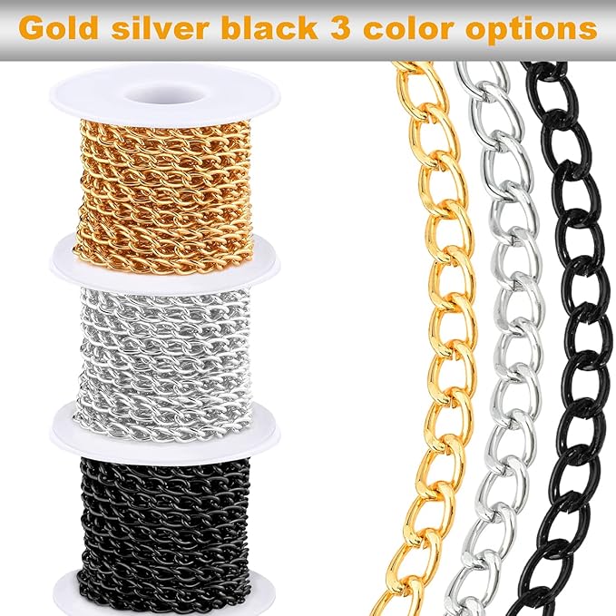 Jishi 16ft Aluminium Curb Chain Roll, Thick Twisted Chain Links, Jewelry Making - Image 6