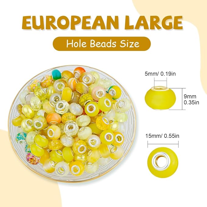 LAIDANLA Yellow Mix Large Hole Beads, 14mm x 5mm, Loose Beads - Image 3