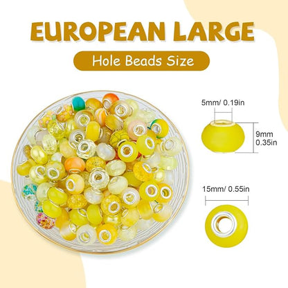 LAIDANLA Yellow Mix Large Hole Beads, 14mm x 5mm, Loose Beads - Image 3