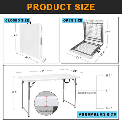 2-PCS 48" W x 24" D x 29.5" H - 4FT White Folding Table Heavy Duty Portable - Image 7