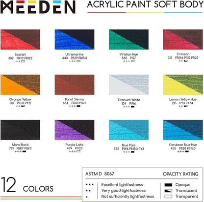 MEEDEN Soft Body Acrylic Paints Set: Matte Finish 12 Colors x 60ml/2oz Fluid - Image 2