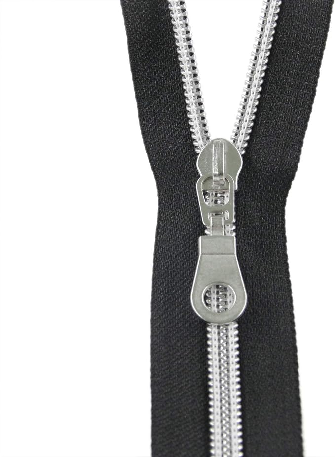 Leekayer #5 Silver Metallic Nylon Coil Zippers by The Yard Bulk 10 Yards Black - Image 7