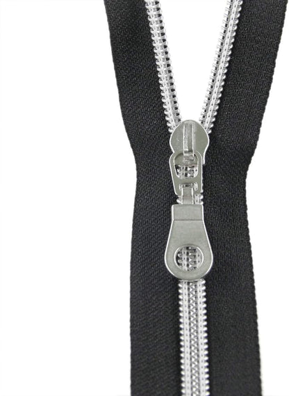 Leekayer #5 Silver Metallic Nylon Coil Zippers by The Yard Bulk 10 Yards Black - Image 7