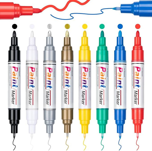 Oil Based Paint Markers, 8 Colors Dual Tip Paint Pens Paint Markers, Waterproof by ANYUKE