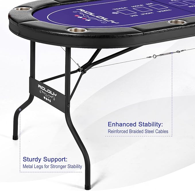 8 Player Poker Table Foldable, Texas Holdem Casino Table - Image 2