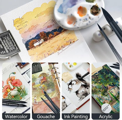 Transon 8pcs Round Watercolor Paint Brush Set Goat Hair - Image 4